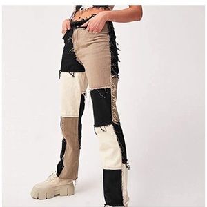 BLACK TAN PATCHWORK JEANS